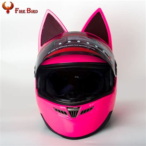 Motorcycle Womens Pink Cute Full Face Helmets With Cat Ear Horn M L Xl