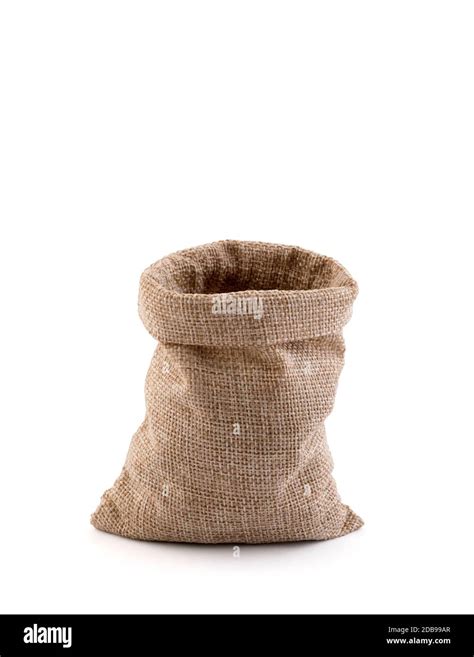 Empty Linen Sack Isolated On White Background With Clipping Path Stock