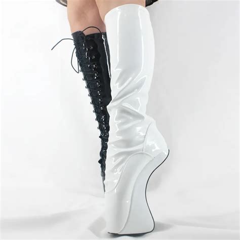 white ballet heels high heel boots knee high round toe wedge heel shoes bota feminina unisex