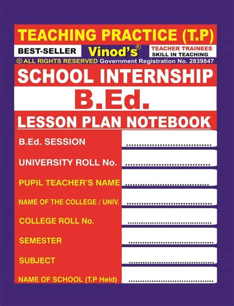 Bed Lesson Plan Notebook Teaching Practice School Internship Skill