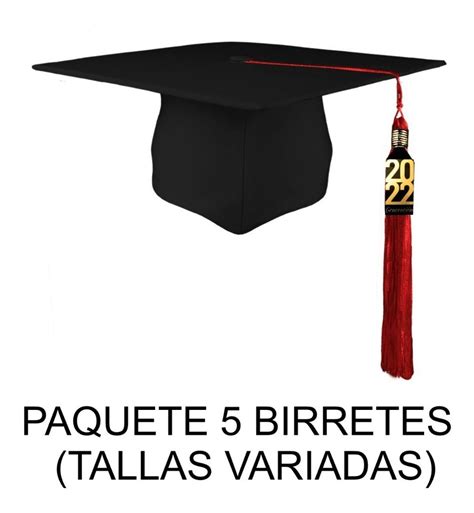 Pack 5 Birretes Negro Sombrero Graduación Borla Dije Mundi Togas