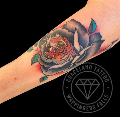 Adam Graceland Tattoo Tattoos Flower Tiger Rose Traditional Tattoo