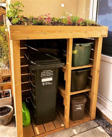 Wheelie Bin And Recycling Store With Green Roof Planter Etsy Recycling
