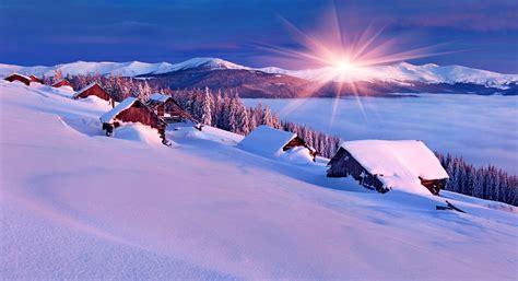 Nature House Winter Snow Sky Landscape White Beautiful Cool Nice Scenery Sunset Hd Wallpaper