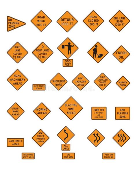 Warning Signs And Plaques In Temporary Traffic Control Zones Stock