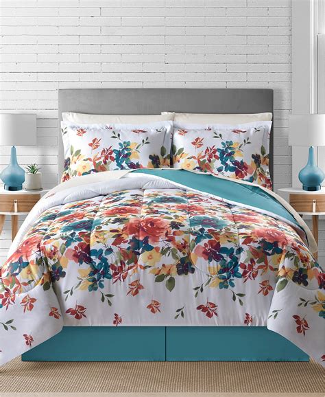 Bright Floral Flowers Girls Turquoise Queen Comforter Set 8 Piece Bed
