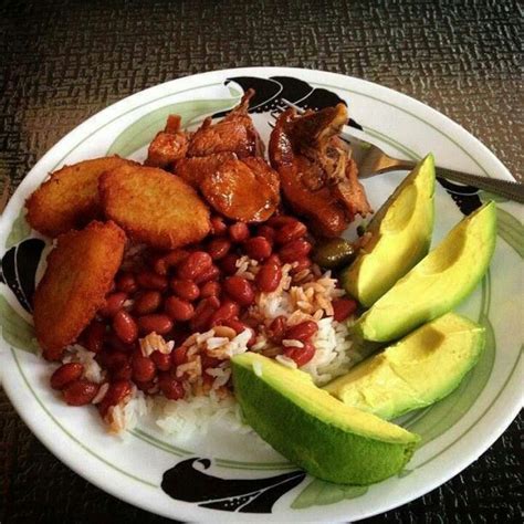 Rice Beans Meat And Plantains Commonly Known As The Dominican Flag