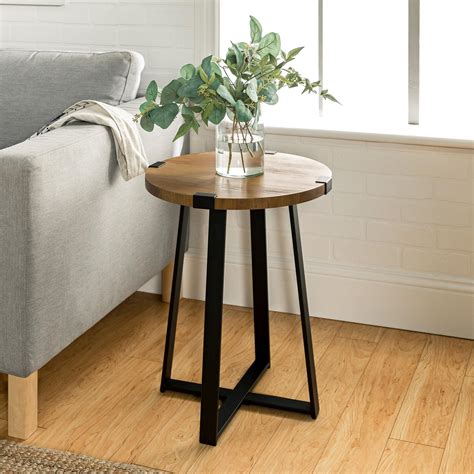 Tables Rustic 18 Wide Metal Legs And Oak Top Round Side Table
