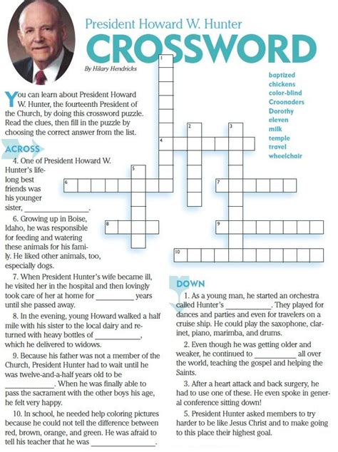 Lds Games Crossword Puzzles Howard W Hunter Relief Society