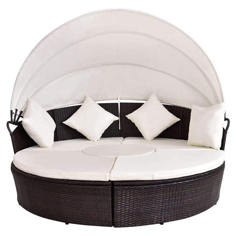 Giantex Outdoor Patio Canopy Cushioned Daybed Round Retractable Sofa