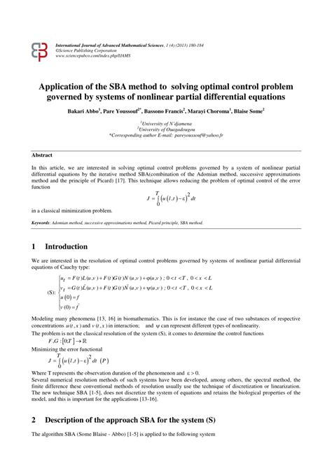 Pdf Application Of The Sba Method To Solving Optimal Control Problem