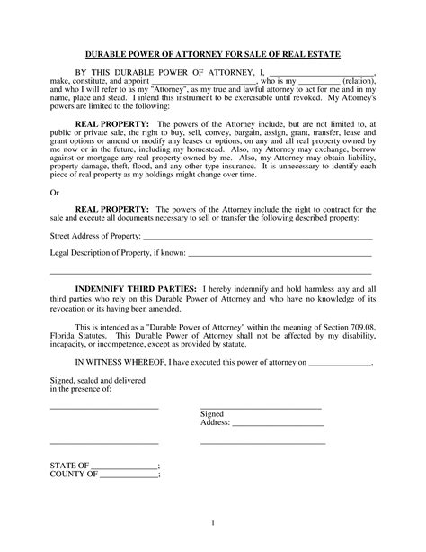 A durable power of attorney is a legal form that gives a principal a formal, official means of stating how they would like their financial affairs to be handled by a principal (the person they elect to make the decisions) in the event they no longer can make the decisions themselves. Free Florida Real Estate Only Power of Attorney Form