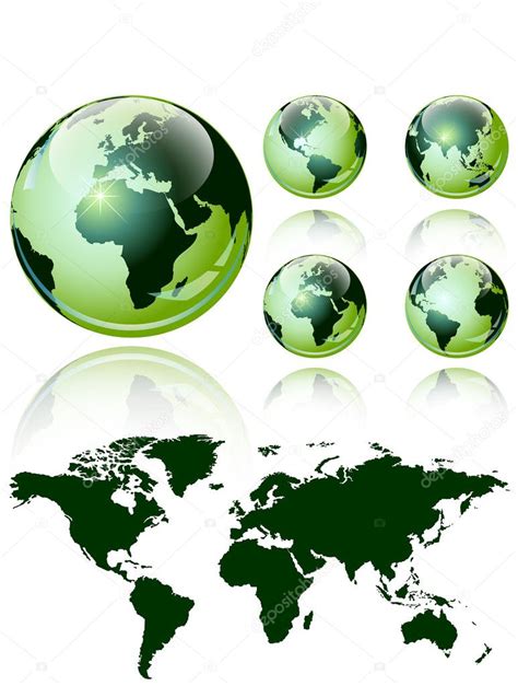 3d World Map Over The Earth Globe 4 Different Views Vector