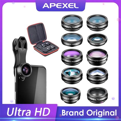 Apexel 10 In 1 Phone Camera Lens Kit Fisheye Wide Angle Macro Lens Cpl