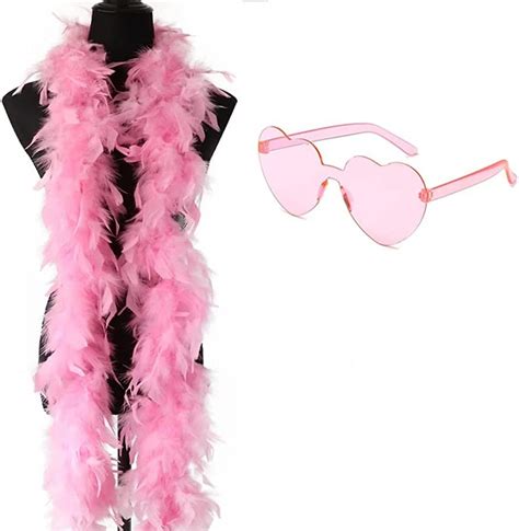 Feather Boas With Heart Rimless Sunglasses 2m 6 6ft Pink Feather Boa For Women Ideal For