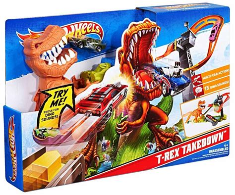 Hot Wheels Pista Duelo De Dinosaurio T Rex Takedown Con Sonidos Del