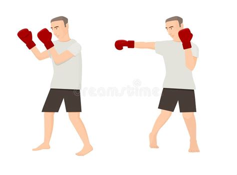 Set Of Cartoon Men Doing Boxing Exercises Stock Vector Illustration