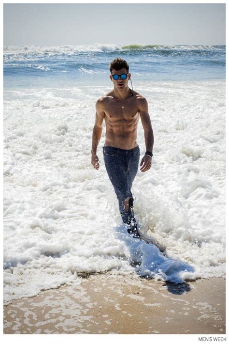 This hidden face pose brings out a surprise element. Men's Week Navigates Spring Denim Trend with Beach Photo ...