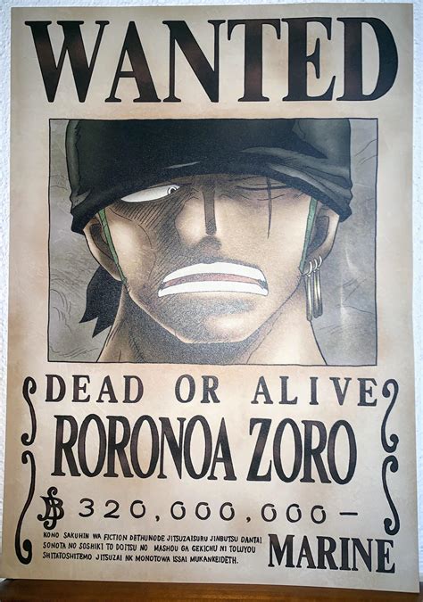 Amazing Zoro Wanted Poster From The One Piece Tower Ronepiece