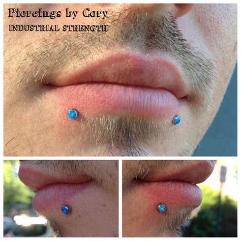 Healed Side Labret Piercings With Capri Blue Opal Cabachons From