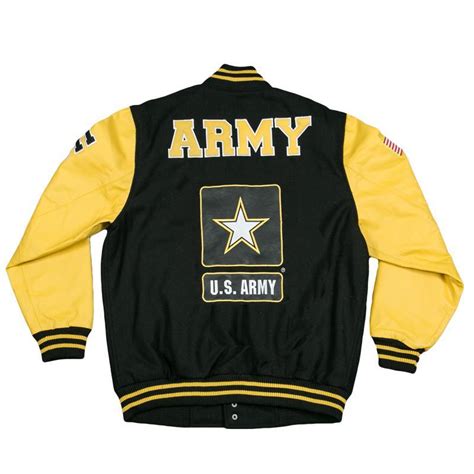 Us Army Varsity Jacket With Leather Sleeve Yellowblack Military