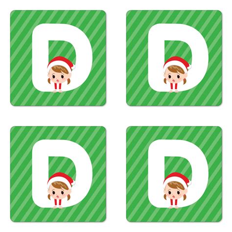 Christmas Alphabet Coaster Set Of 4 Pattern Of A Letter D With A Santa