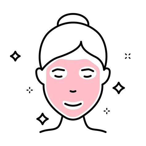 woman with facial sparkle mask line icon beauty cosmetic face mask for girl linear pictogram