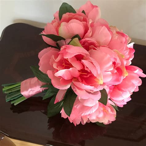 Deep Pink Silk Peony T Or Wedding Bouquet Ooak Etsy