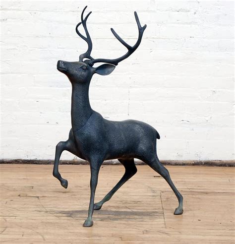 Garden Statue Of Bronze Deer With Antlers