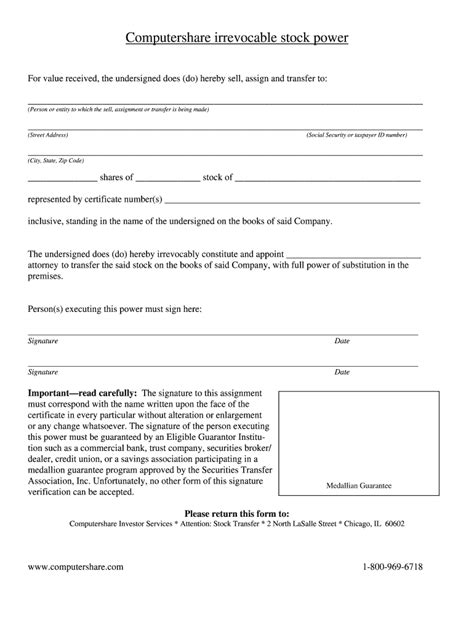 Stock Power Form Computershare 2020 2022 Fill And Sign Printable