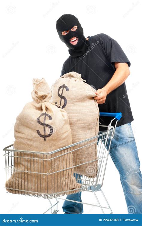 Happy Robber With Sack Full Of Dollars Stock Photo Image Of Happy