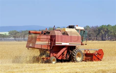 Combine Harvester On A Wheat Field Stock Photo Colourbox