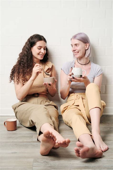 lesbian women having breakfast on floor stock image image of togetherness couple 244124905