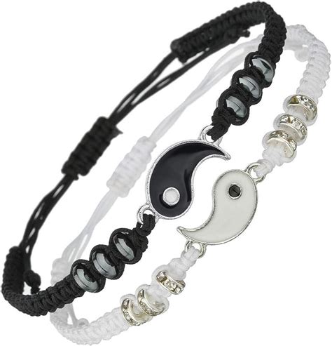 Best Friend Bracelets For 2 Matching Yin Yang Adjustable Cord Bracelet