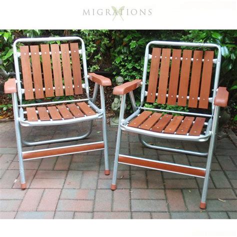 Vintage aluminum webbed folding lawn lounge chair beach sun terrace multi color. Vintage Aluminum and Redwood Folding Lawn Chairs by Sun Terrace | Lawn chairs, Aluminum, Mod vintage
