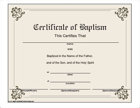 Baptism Certificate Printable Certificate Printable Certificates