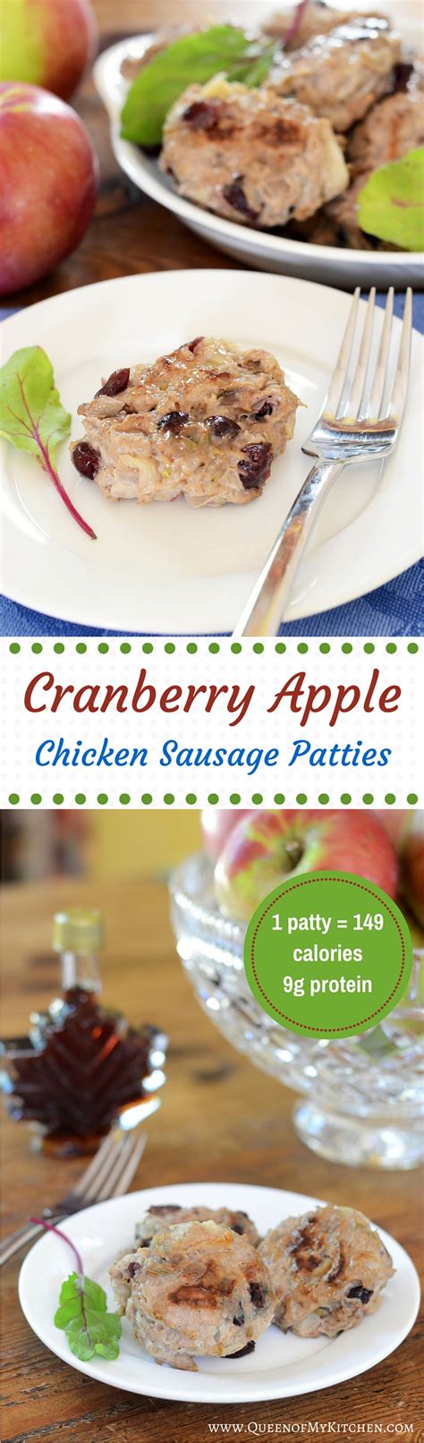 Apple chicken sausage is made with a few ingredients including chicken, dried apples and seasonings. Cranberry Apple Chicken Sausage Patties - Queen of My Kitchen