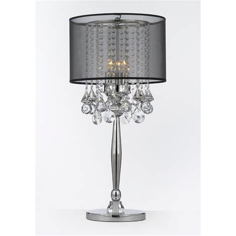 Silver Mist 3 Light Chrome Crystal Table Lamp With Black Shade