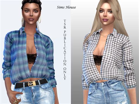 The Sims Resource Womens Unbuttoned Print Shirt