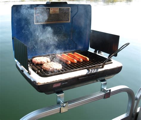 Fire pit, it is table height, so it could be mounted into a table if you want. Pontoon Grill Bracket Set - 7 Gadgets