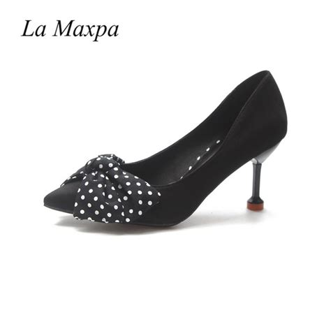 la maxpa 2018 spring new fashion polka dot flock pumps women banquet shoes pointed toe social