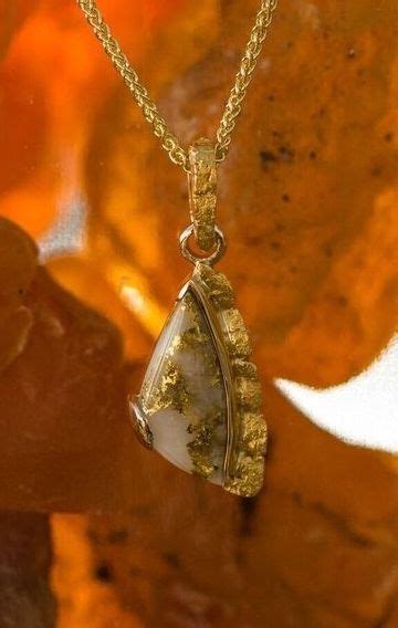 Authentic Gold Quartz Pendant With Genuine Gold Nuggets Set In Yellow