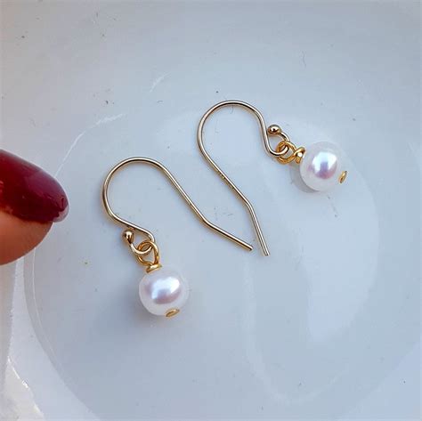 14k gold fill small pearl drop earrings simple tiny 5mm aa freshwater pearl earrings white pearl