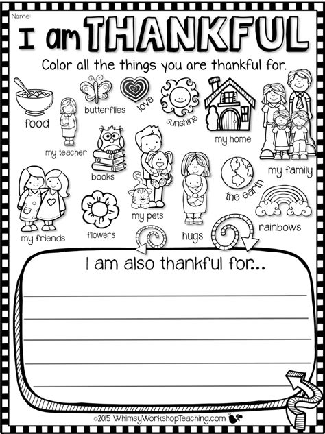 I Am Thankful For Free Printable Worksheets