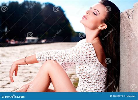 brunette girl in white lingerie outdoors stock image image of ocean beautiful 27816775