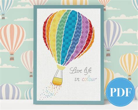hot air balloon cross stitch pattern instant download pdf etsy