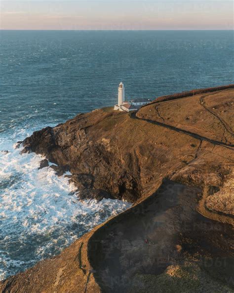 Panoramic Aerial View Of Trevose Head And The Lighthouse At Sunset