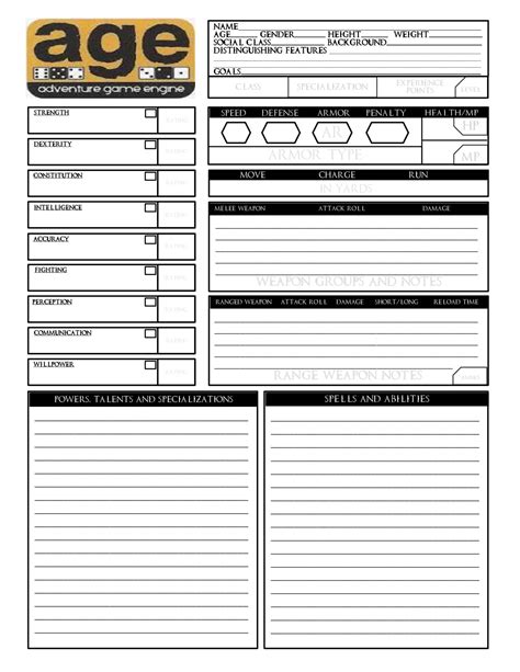 Age Of Rebellion Character Sheet Form Fillable Printable Forms Free
