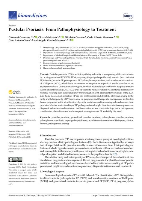 Pdf Pustular Psoriasis From Pathophysiology To Treatment