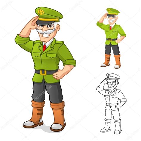 Carácter De Dibujos Animados Del Ejército General Con Salute Hand Pose 2023